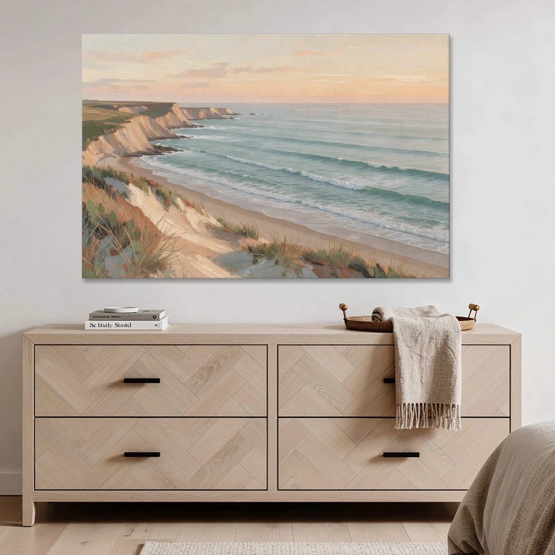 Peach Dawn Seascape Over Chalk Bluffs - Canvas Wall Art - Coffee Table - 60x40