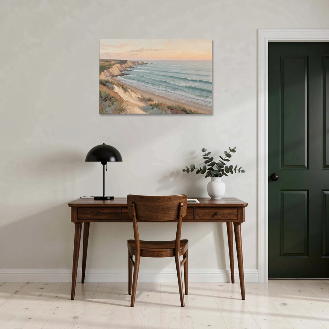 Peach Dawn Seascape Over Chalk Bluffs - Canvas Wall Art - Office - 36x24
