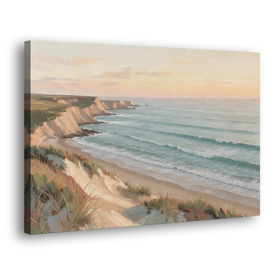 Peach Dawn Seascape Over Chalk Bluffs - Canvas Wall Art - Side