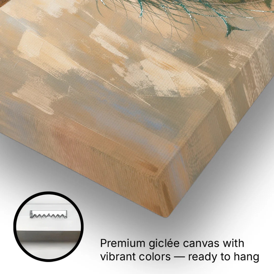 Peacock Wall Art on a Bare Golden Branch - Canvas Wall Art - Gallery Wrap Corner