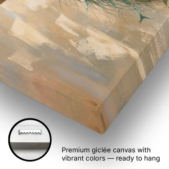 Peacock Wall Art on a Bare Golden Branch - Canvas Wall Art - Gallery Wrap Corner