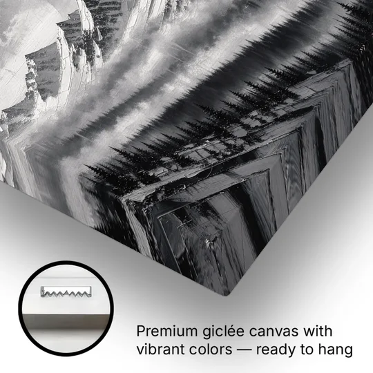 Snowy Mountain Peaks Above the Misty Firs - Canvas Wall Art - Gallery Wrap Corner
