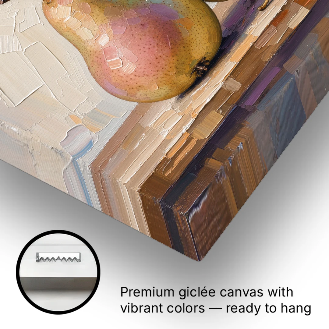 Pear Painting Trio with a Single Leaf - Canvas Wall Art - Gallery Wrap Corner