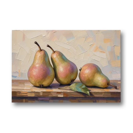 Pear Painting Trio with a Single Leaf - Canvas Wall Art - Front