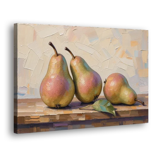 Pear Painting Trio with a Single Leaf - Canvas Wall Art - Side