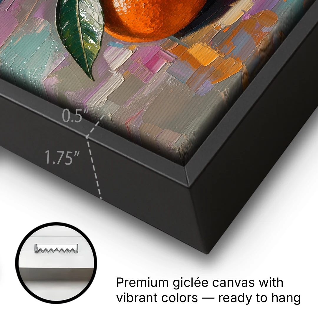 Peeled Clementine Cluster for the Contemporary Kitchen - Black Framed Canvas Wall Art - Gallery Wrap Corner