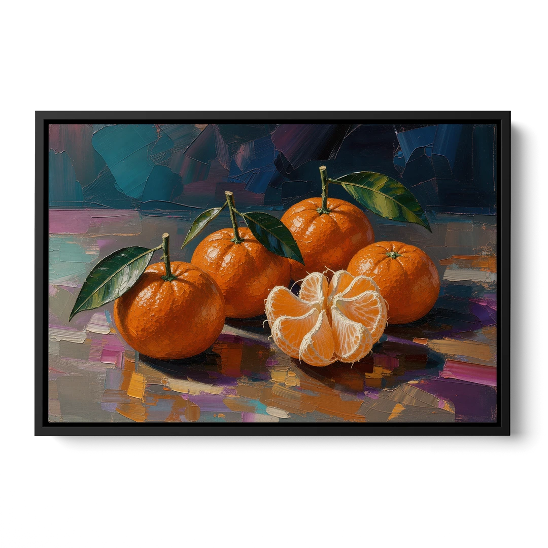 Peeled Clementine Cluster for the Contemporary Kitchen - Black Framed Canvas Wall Art - Front