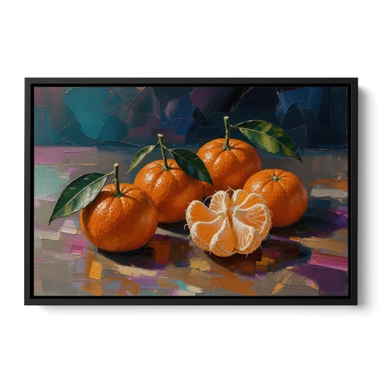 Peeled Clementine Cluster for the Contemporary Kitchen - Black Framed Canvas Wall Art - Front