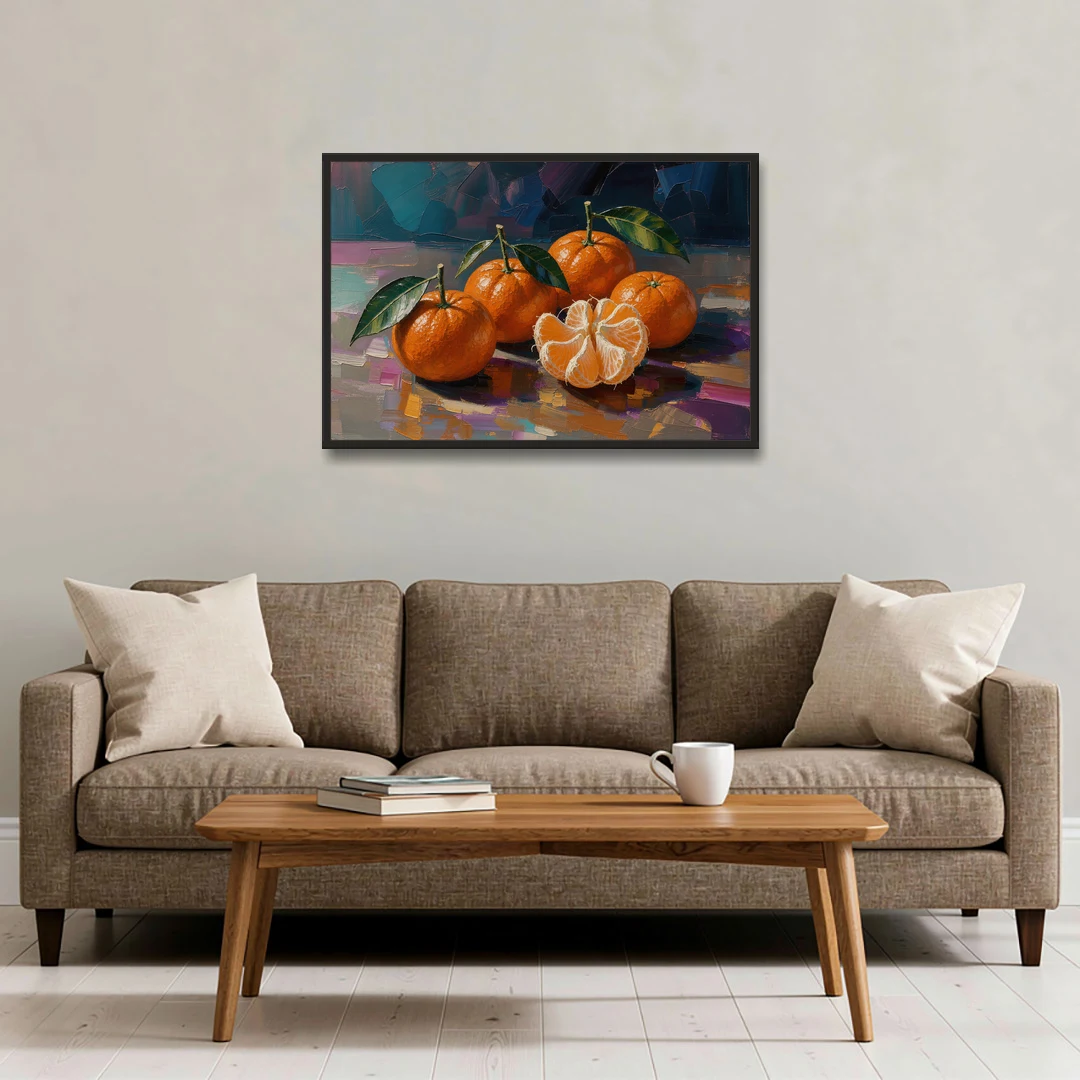 Peeled Clementine Cluster for the Contemporary Kitchen - Black Framed Canvas Wall Art - Sofa - 36x24