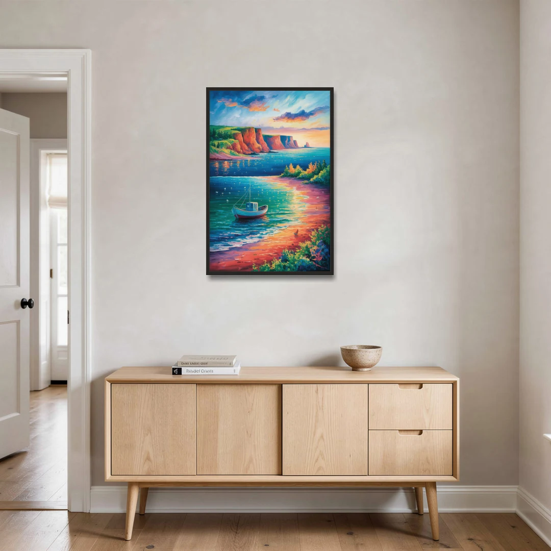PEI Coastal Charm - Black Framed Canvas Wall Art - Coffee Table - 24x36