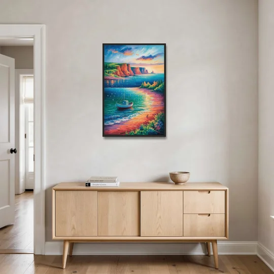 PEI Coastal Charm - Black Framed Canvas Wall Art - Coffee Table - 24x36