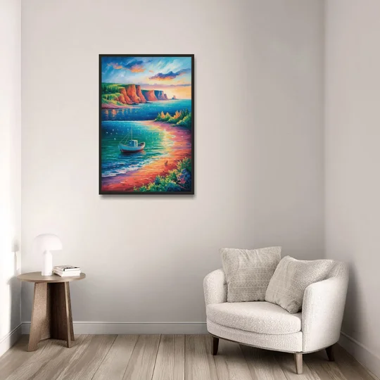 PEI Coastal Charm - Black Framed Canvas Wall Art - Sofa - 24x36