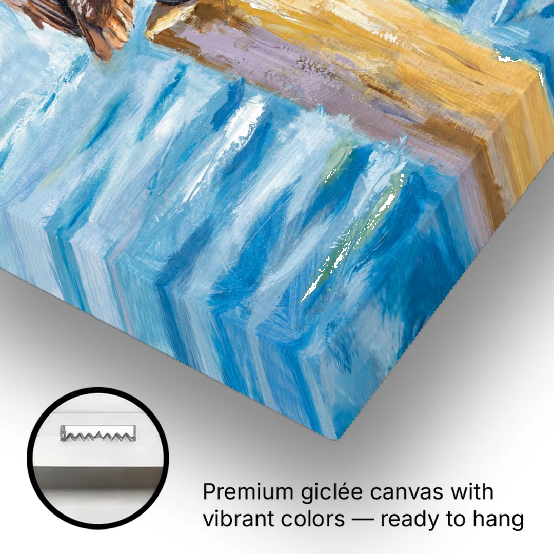 Pelican Painting on the Morning Piling - Canvas Wall Art - Gallery Wrap Corner