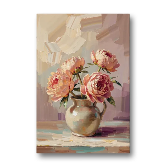 Peonies in Vase Painting in Peach Blush - Canvas Wall Art - Front