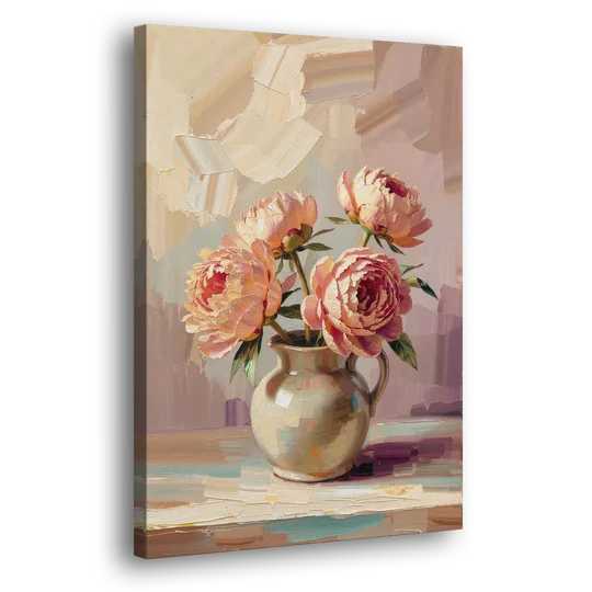 Peonies in Vase Painting in Peach Blush - Canvas Wall Art - Side