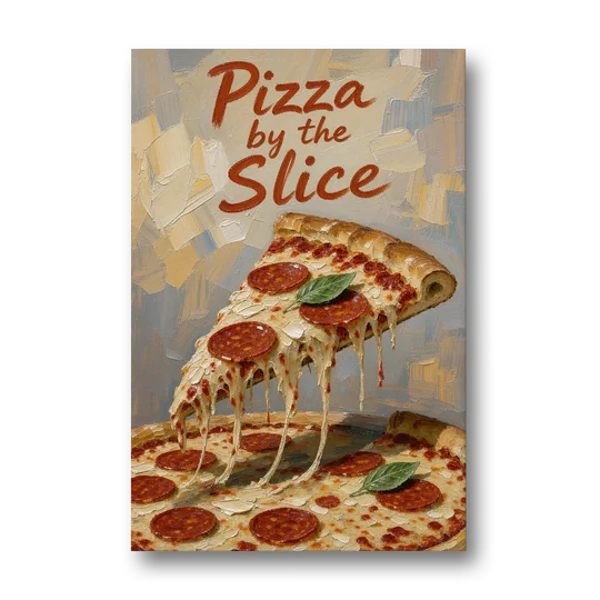 Pepperoni Pizza Slice with Stretching Melted Cheese - Canvas Wall Art - Front