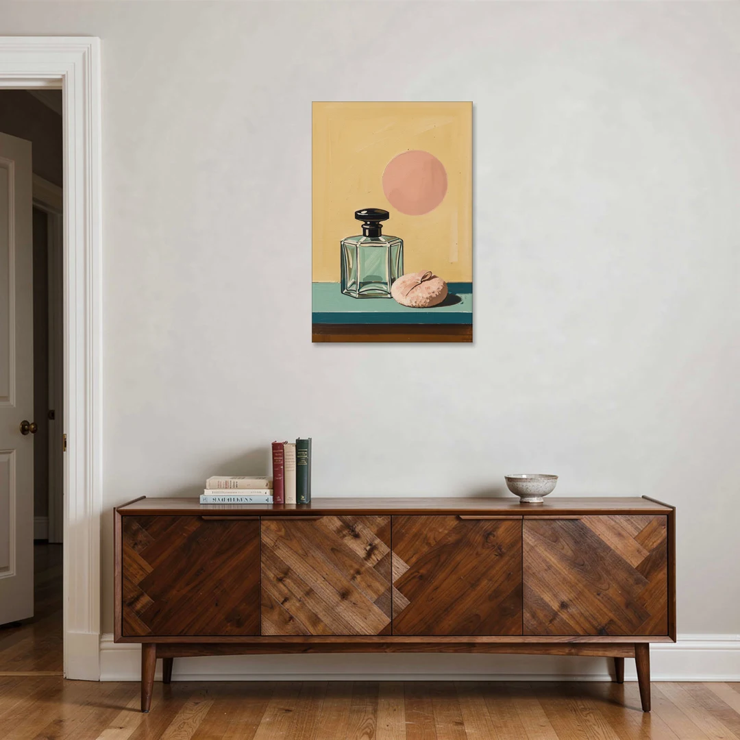 Perfume Bottle Wall Art with Powder Puff - Canvas Wall Art - Coffee Table - 24x36
