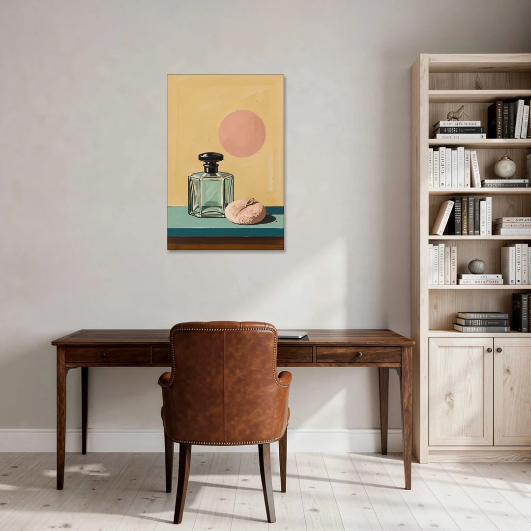 Perfume Bottle Wall Art with Powder Puff - Canvas Wall Art - Office - 24x36