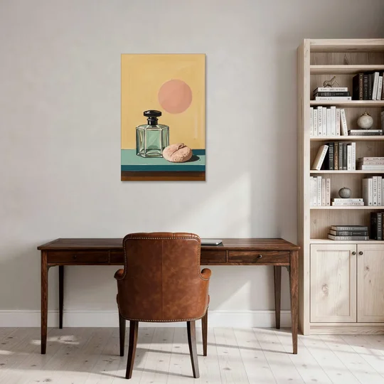 Perfume Bottle Wall Art with Powder Puff - Canvas Wall Art - Office - 24x36