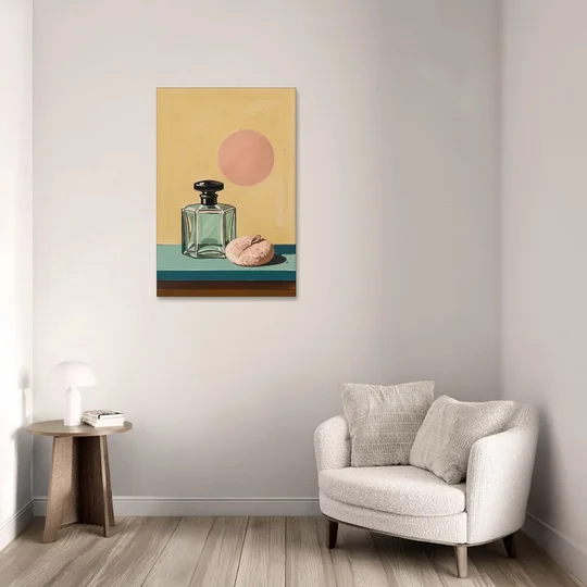 Perfume Bottle Wall Art with Powder Puff - Canvas Wall Art - Sofa - 24x36