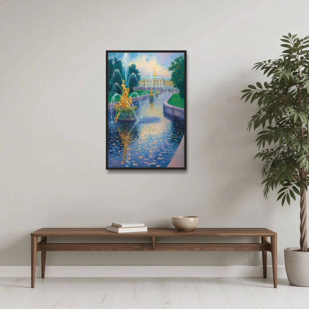 Peterhof Grandeur - Black Framed Canvas Wall Art - Coffee Table - 24x36