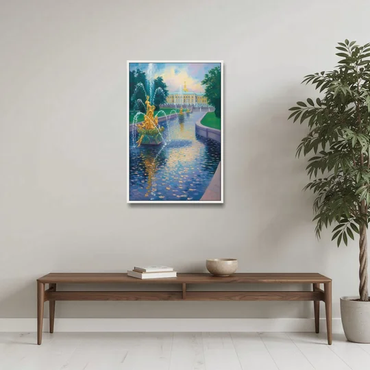 Peterhof Grandeur - White Framed Canvas Wall Art - Coffee Table - 24x36