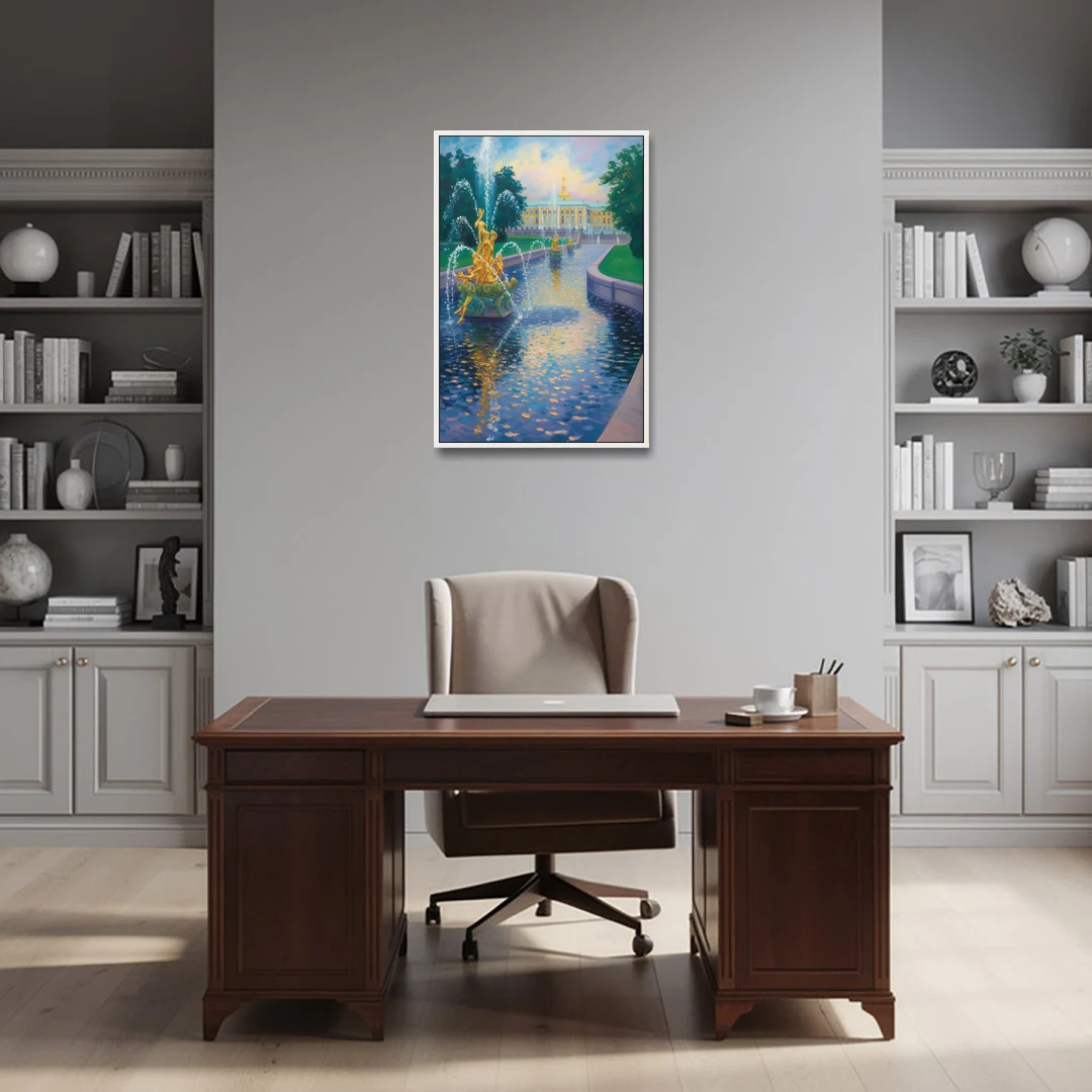 Peterhof Grandeur - White Framed Canvas Wall Art - Office - 24x36