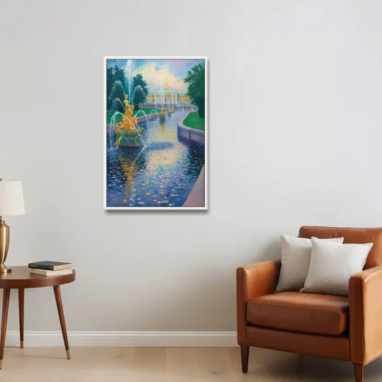 Peterhof Grandeur - White Framed Canvas Wall Art - Sofa - 24x36