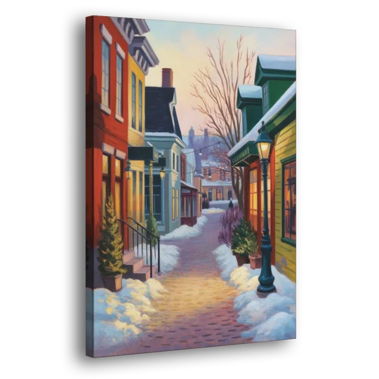 Petit Champlain Winter Quebec - Canvas Wall Art - Side