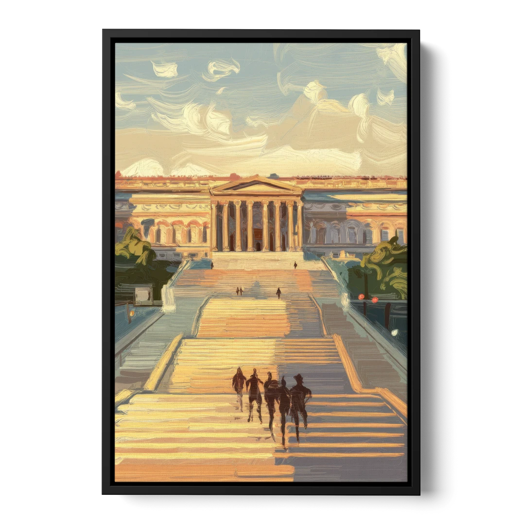 Philadelphia Art Museum Steps - Black Framed Canvas Wall Art - Front