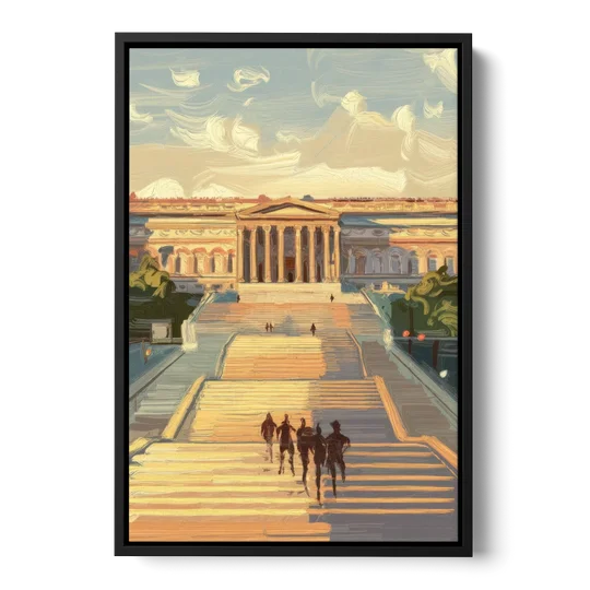 Philadelphia Art Museum Steps - Black Framed Canvas Wall Art - Front