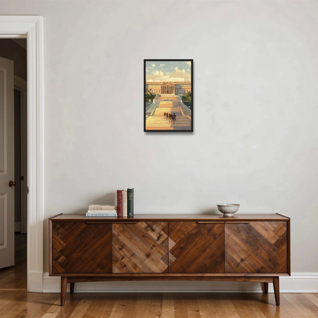 Philadelphia Art Museum Steps - Black Framed Canvas Wall Art - Coffee Table - 16x24