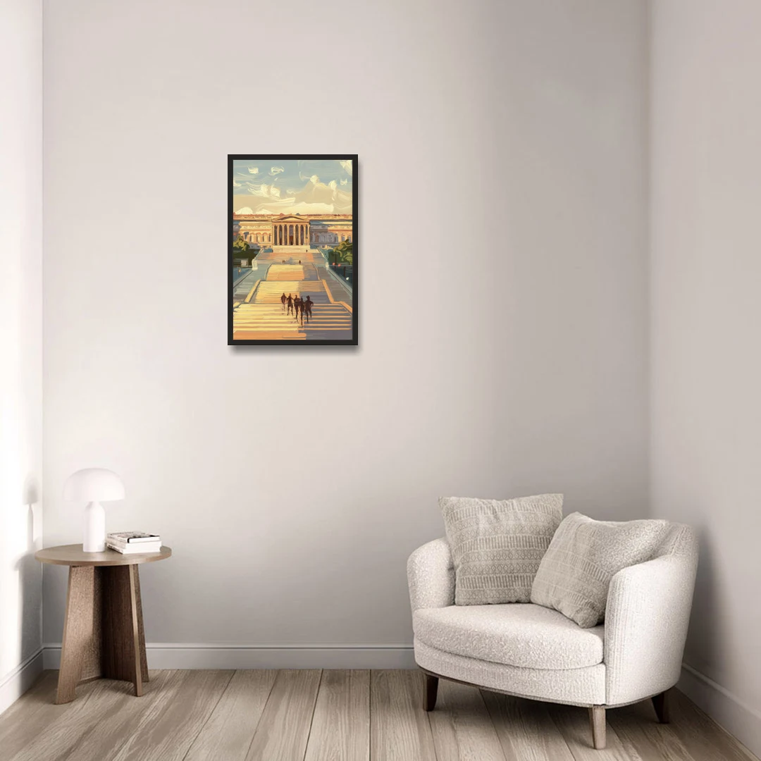 Philadelphia Art Museum Steps - Black Framed Canvas Wall Art - Sofa - 16x24