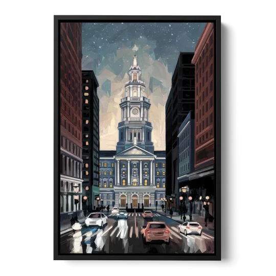 Philadelphia City Hall - Black Framed Canvas Wall Art - Front