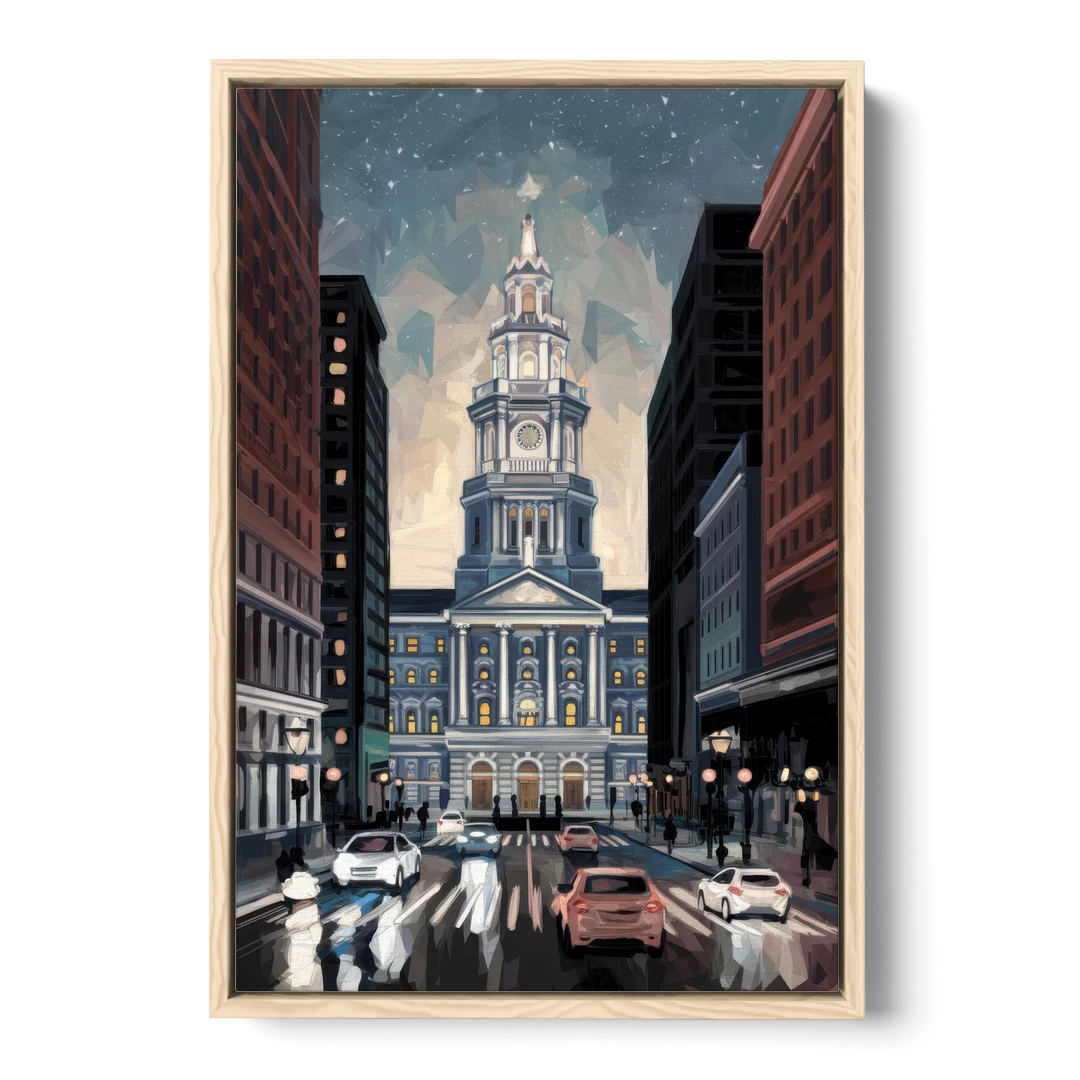 Philadelphia City Hall - Oak Framed Canvas Wall Art - Front