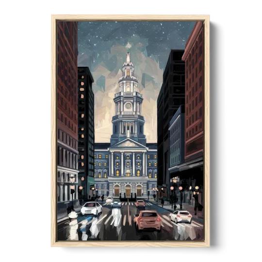 Philadelphia City Hall - Oak Framed Canvas Wall Art - Front