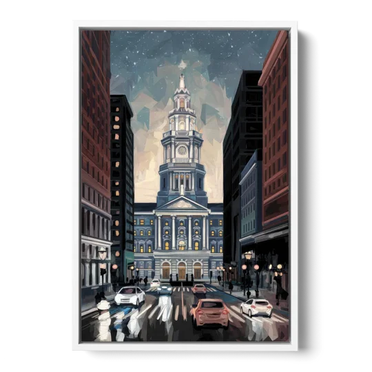 Philadelphia City Hall - White Framed Canvas Wall Art - Front