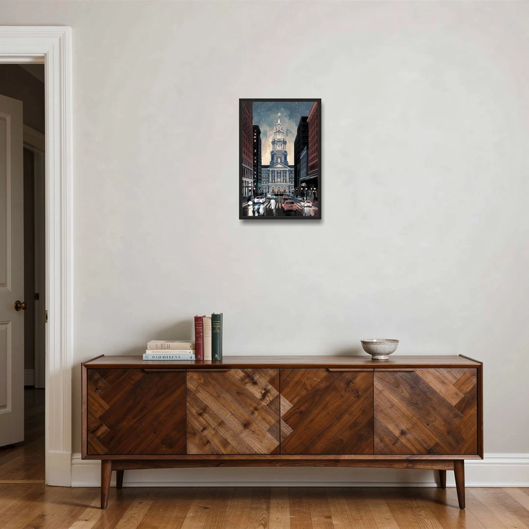 Philadelphia City Hall - Black Framed Canvas Wall Art - Coffee Table - 16x24