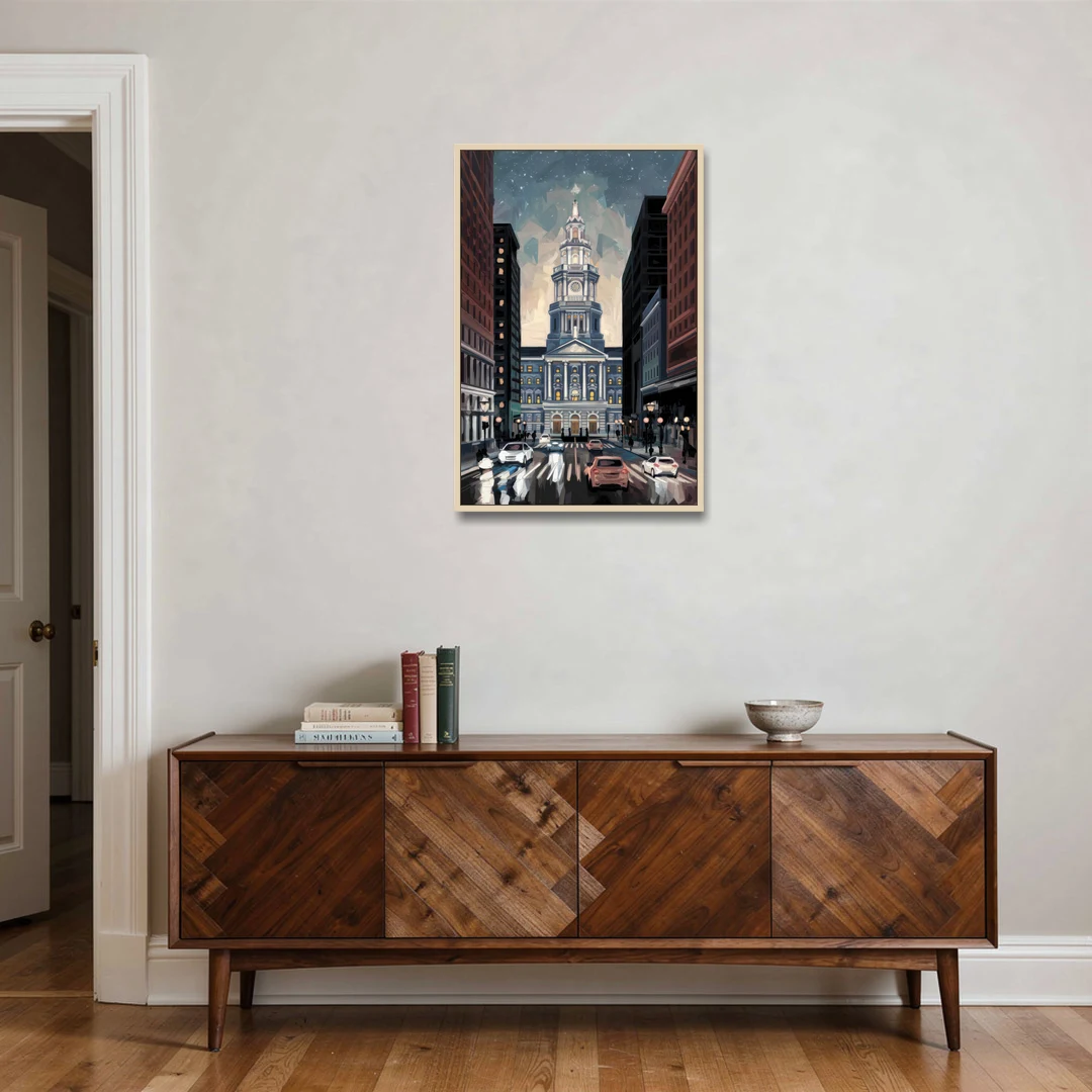 Philadelphia City Hall - Oak Framed Canvas Wall Art - Coffee Table - 24x36
