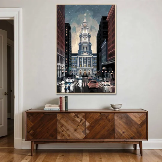 Philadelphia City Hall - Oak Framed Canvas Wall Art - Coffee Table - 40x60