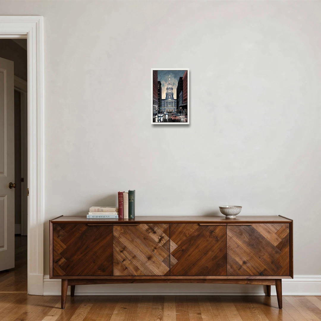 Philadelphia City Hall - White Framed Canvas Wall Art - Coffee Table - 12x18