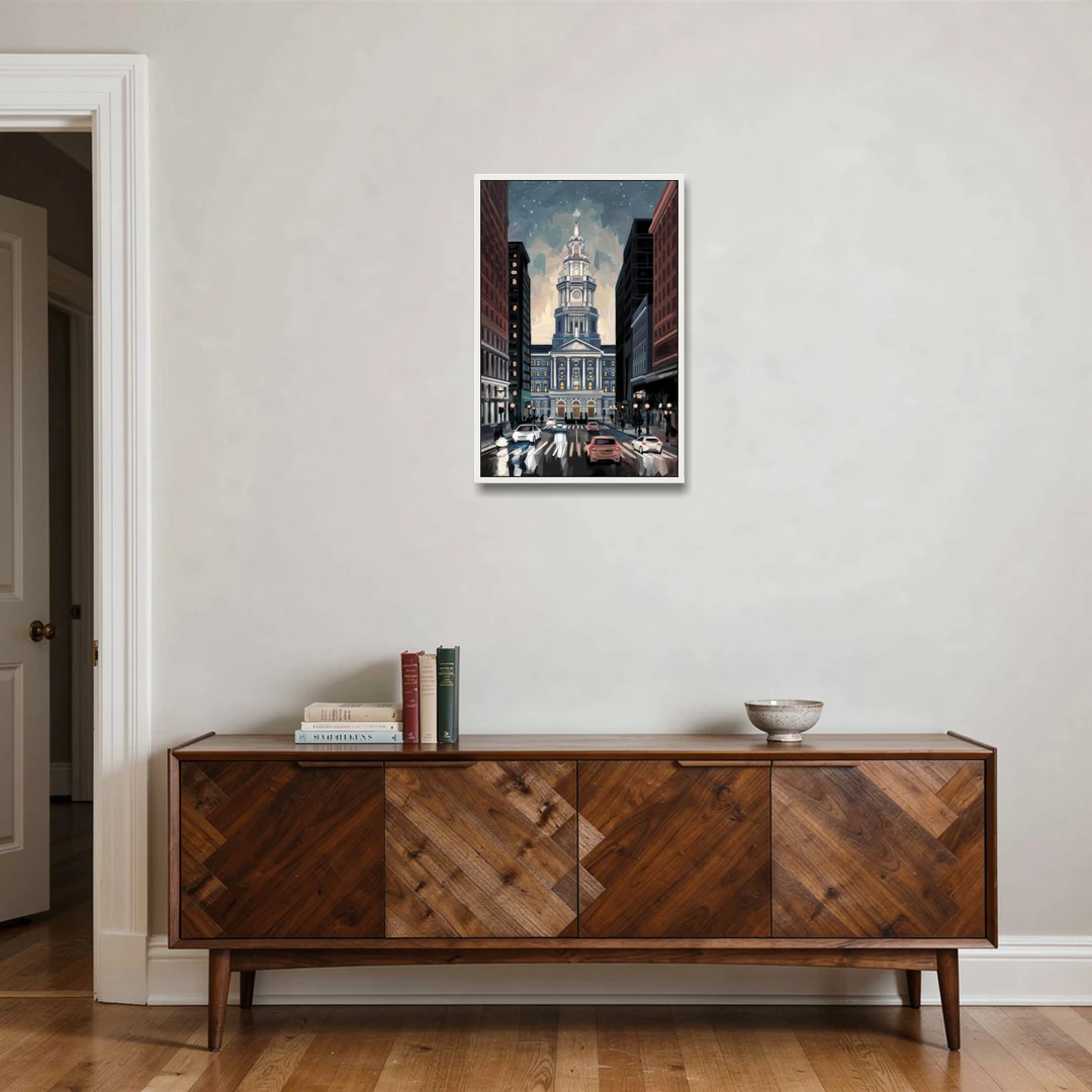 Philadelphia City Hall - White Framed Canvas Wall Art - Coffee Table - 20x30