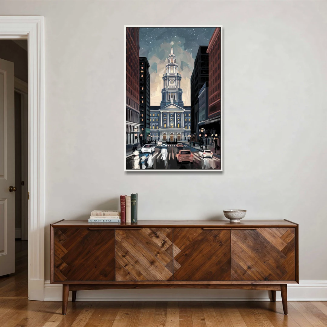 Philadelphia City Hall - White Framed Canvas Wall Art - Coffee Table - 32x48