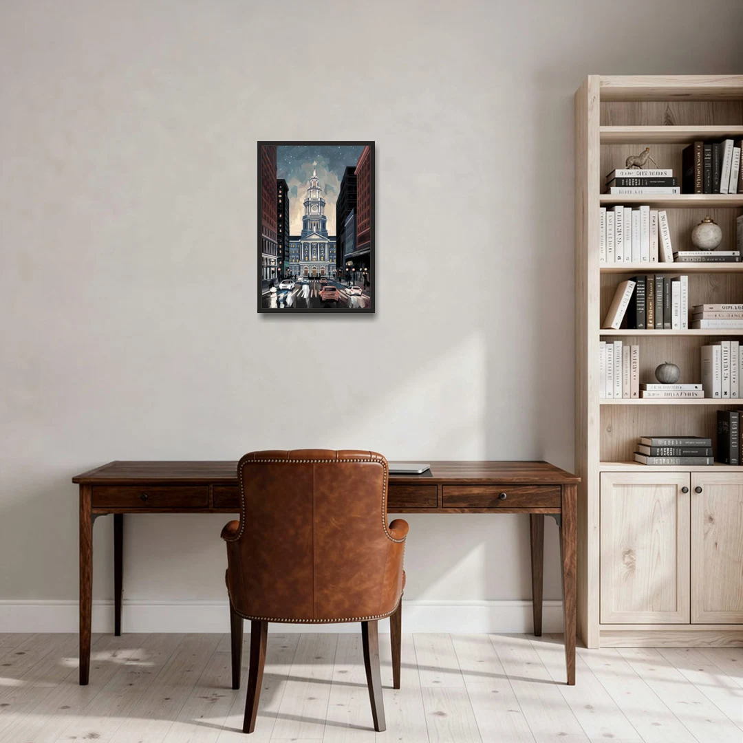 Philadelphia City Hall - Black Framed Canvas Wall Art - Office - 16x24