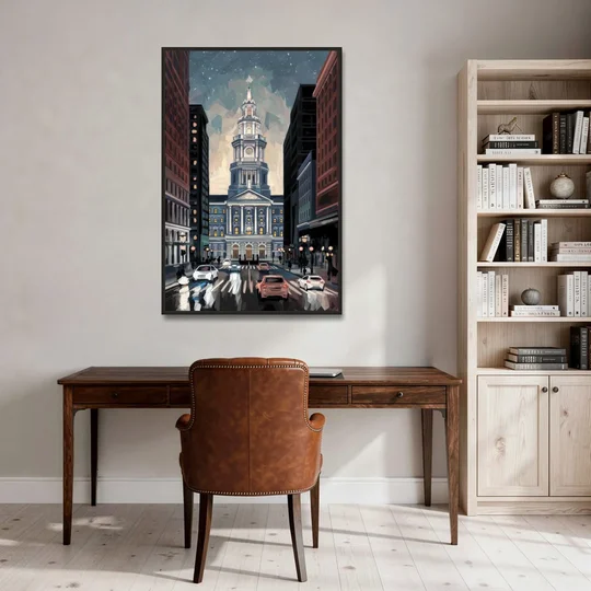 Philadelphia City Hall - Black Framed Canvas Wall Art - Office - 32x48