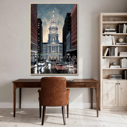 Philadelphia City Hall - Oak Framed Canvas Wall Art - Office - 40x60