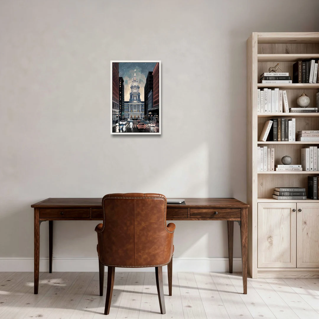 Philadelphia City Hall - White Framed Canvas Wall Art - Office - 16x24