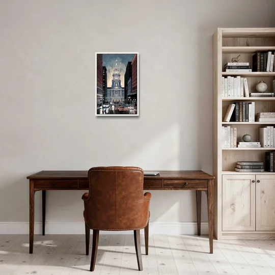 Philadelphia City Hall - White Framed Canvas Wall Art - Office - 16x24