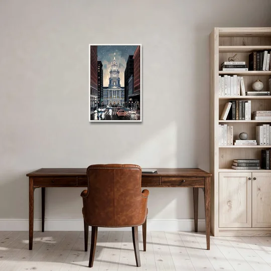 Philadelphia City Hall - White Framed Canvas Wall Art - Office - 20x30