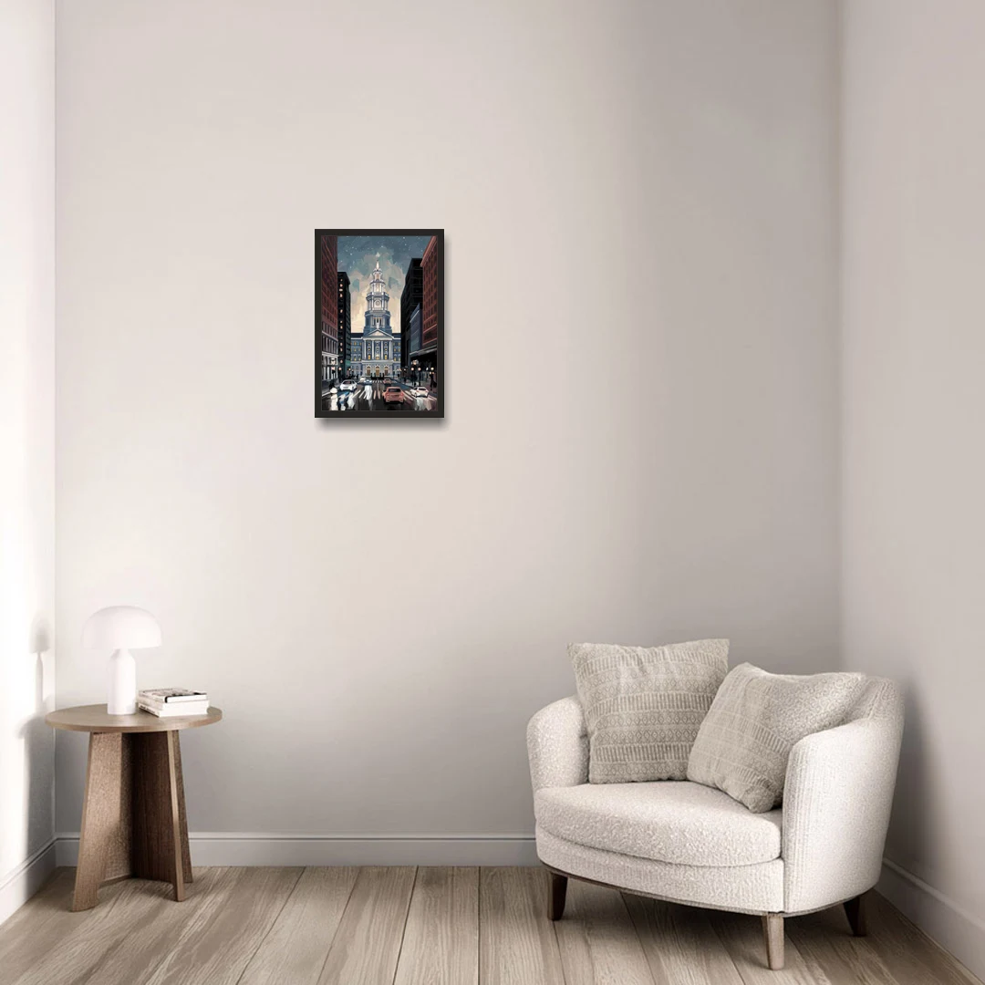 Philadelphia City Hall - Black Framed Canvas Wall Art - Sofa - 12x18